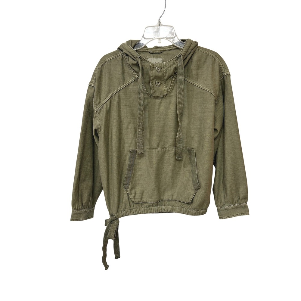 American Eagle Olive Green Button Henley Utility Hoodie Pullover Gorpcore Small